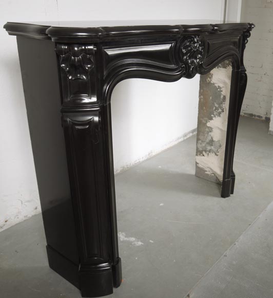 Louis XV style three shell mantel in fine black marble-3