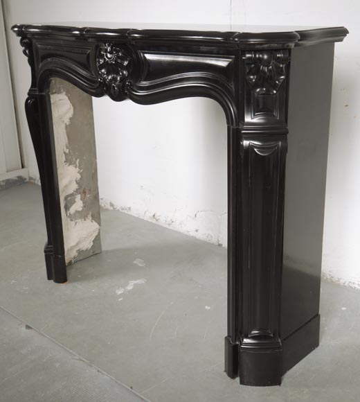 Louis XV style three shell mantel in fine black marble-6