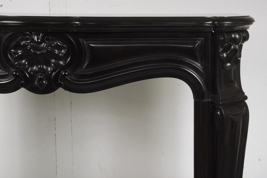 Louis XV style three shell mantel in fine black marble-7