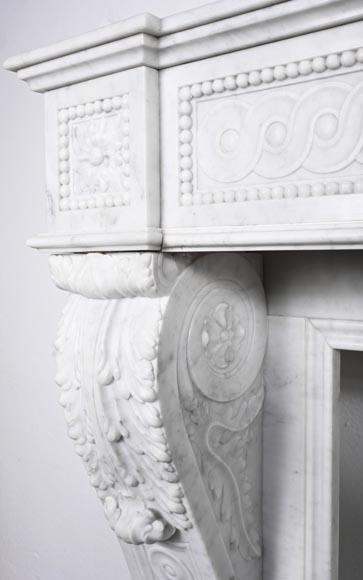 Napoleon III style scroll fireplace, richly sculpted, in Carrara marble Napoleon III style scroll fireplace, richly sculpted, in Carrara marble-4