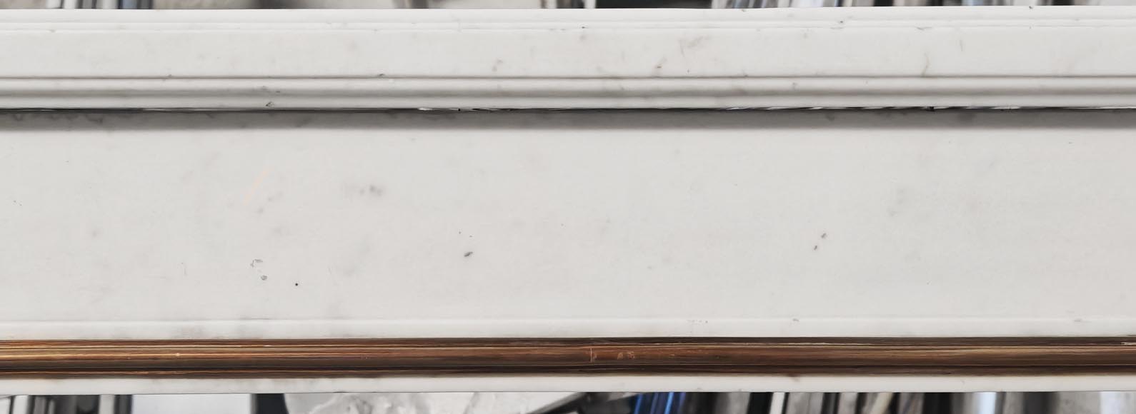 Statuary marble fireplace with caryatids and Brocatelle marble veneer-1