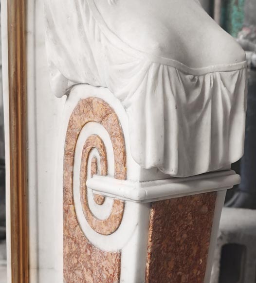 Statuary marble fireplace with caryatids and Brocatelle marble veneer-8