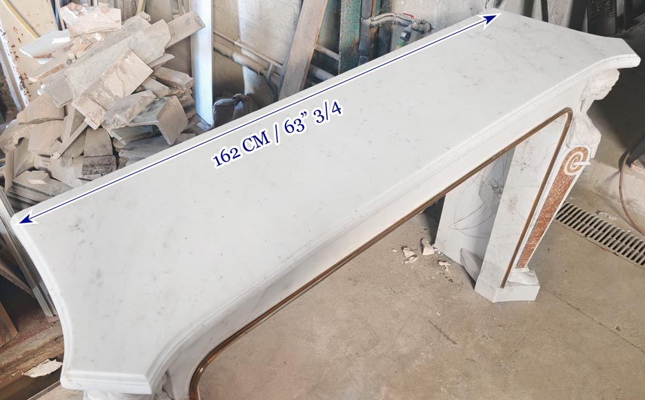 Statuary marble fireplace with caryatids and Brocatelle marble veneer-12