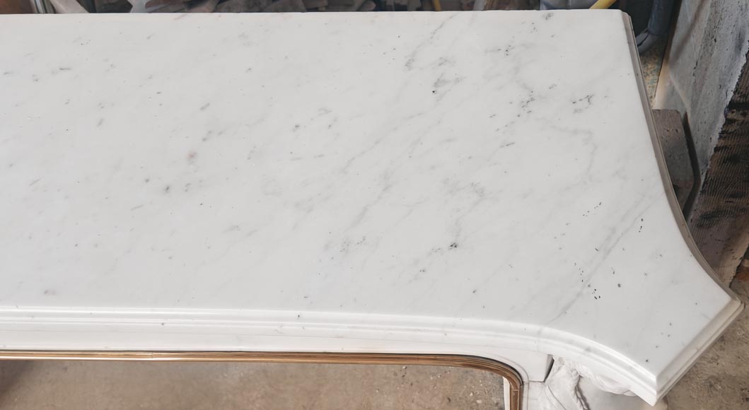 Statuary marble fireplace with caryatids and Brocatelle marble veneer-13