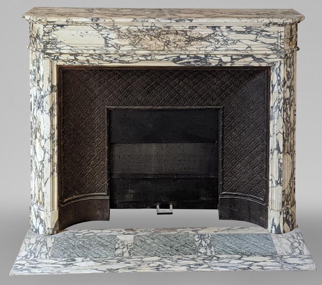 Louis XVI style mantel in Violet Breccia with a laurel crown-0