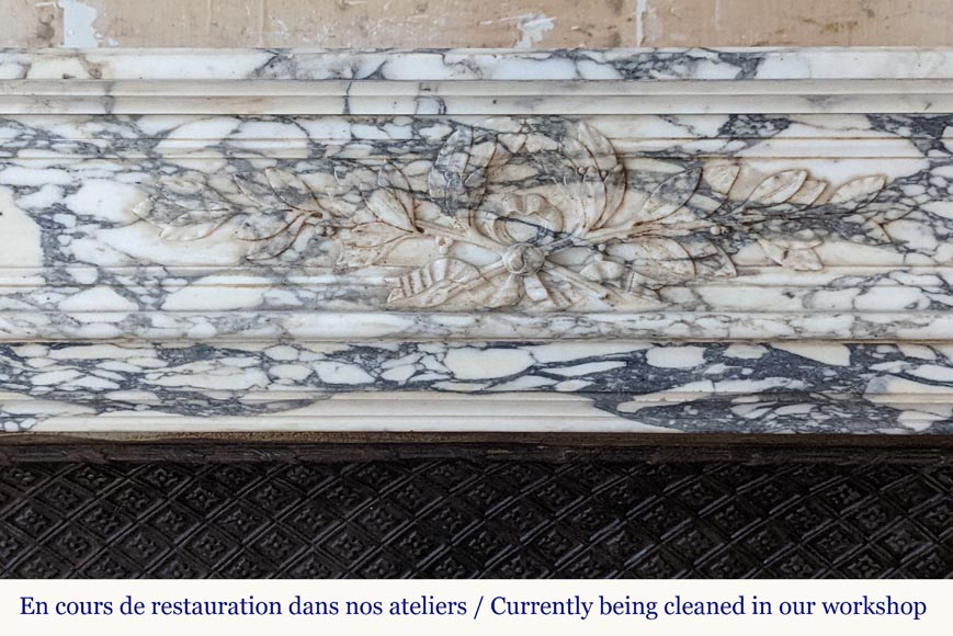 Louis XVI style mantel in Violet Breccia with a laurel crown-1