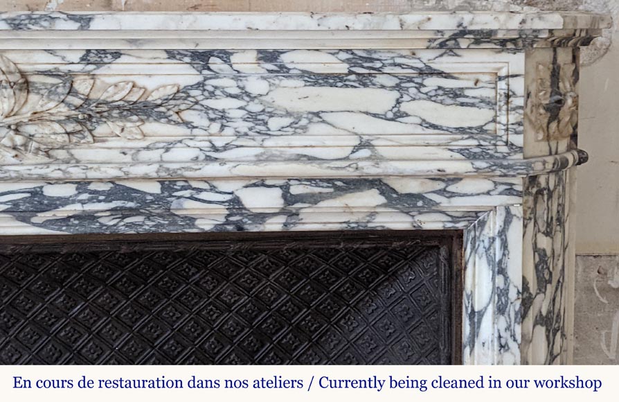 Louis XVI style mantel in Violet Breccia with a laurel crown-8