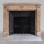 Louis XVI style mantel with roses in Breccia Nuvolata marble