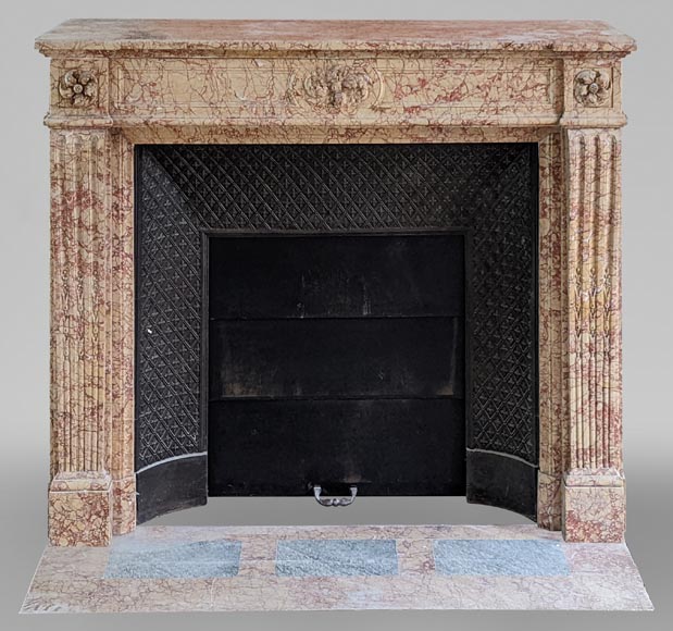 Louis XVI style mantel with roses in Breccia Nuvolata marble-0