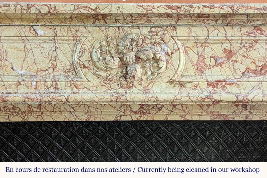 Louis XVI style mantel with roses in Breccia Nuvolata marble-1