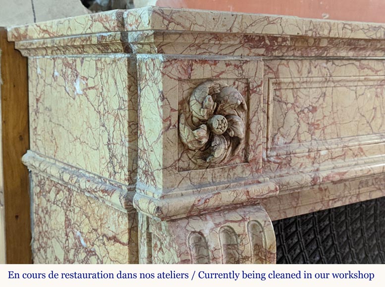 Louis XVI style mantel with roses in Breccia Nuvolata marble-3
