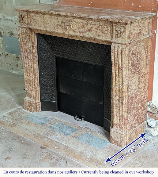 Louis XVI style mantel with roses in Breccia Nuvolata marble-5