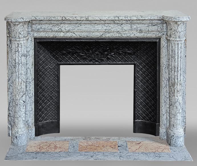 Beautiful Louis XVI style mantel with half columns in Bleu Fleuri marble-0