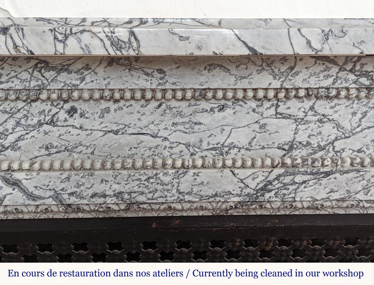 Beautiful Louis XVI style mantel with half columns in Bleu Fleuri marble-1