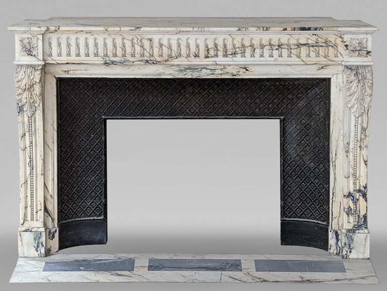 Large Louis XVI style mantel with flutes in Paonazzo marble-0