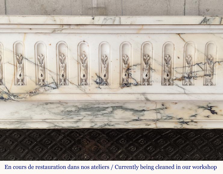 Large Louis XVI style mantel with flutes in Paonazzo marble-1