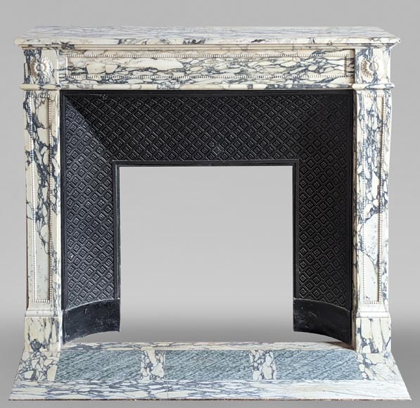 Small Louis XVI style fireplace with pearls in Breche marble-0