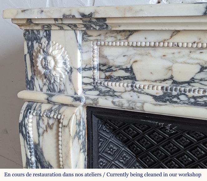 Small Louis XVI style fireplace with pearls in Breche marble-4