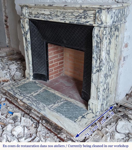 Small Louis XVI style fireplace with pearls in Breche marble-6