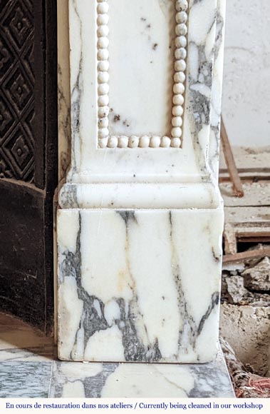 Small Louis XVI style fireplace with pearls in Breche marble-8