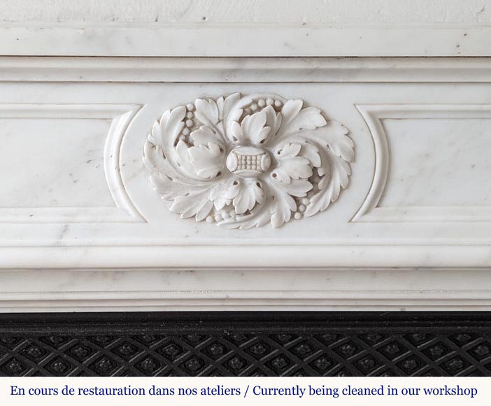 Small Louis XVI style mantel in half statuary marble with three roses-1