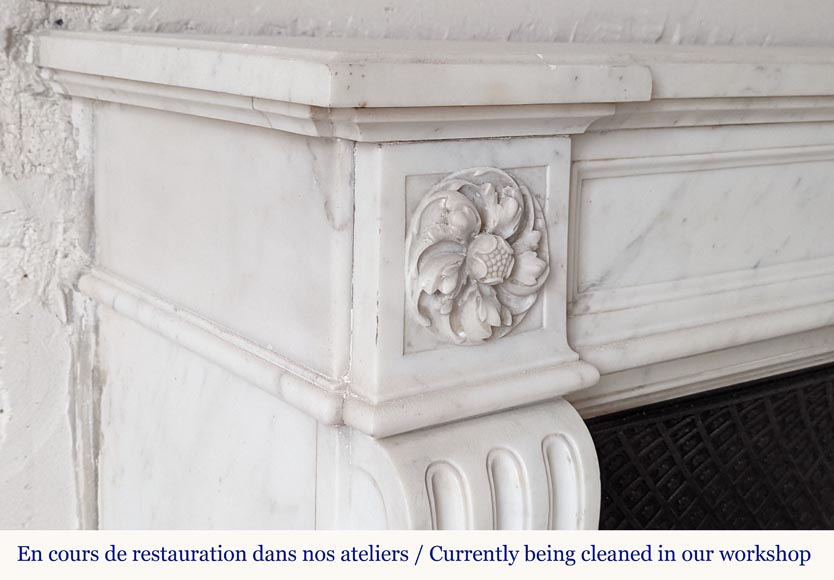 Small Louis XVI style mantel in half statuary marble with three roses-3