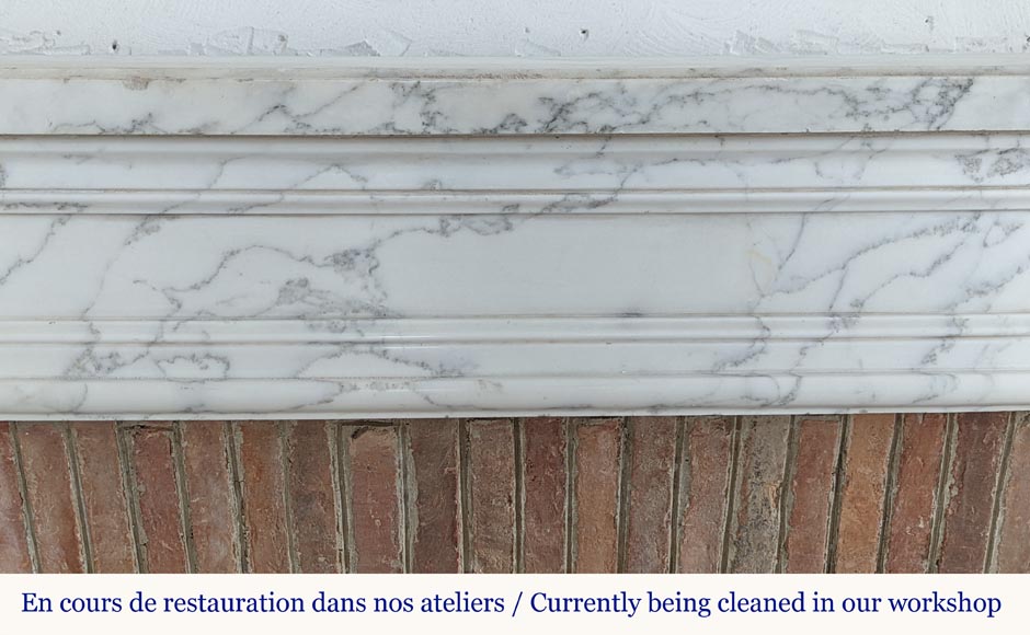 Louis XVI style mantel slightly curved in veined Carrara marble-1