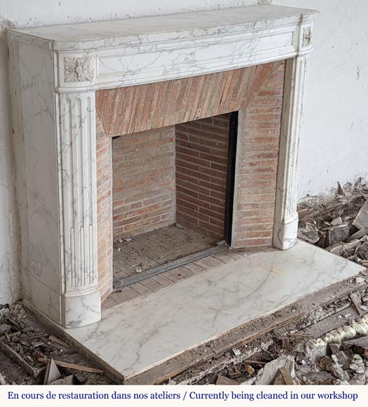 Louis XVI style mantel slightly curved in veined Carrara marble-2