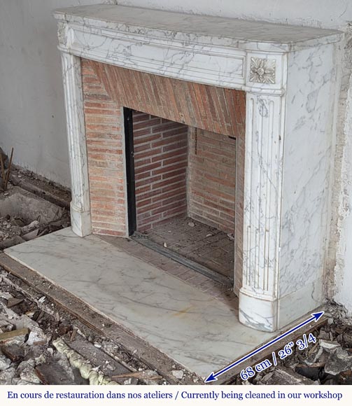 Louis XVI style mantel slightly curved in veined Carrara marble-5