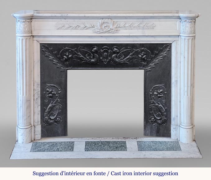 Louis XVI style fireplace with half columns and laurel crown-1