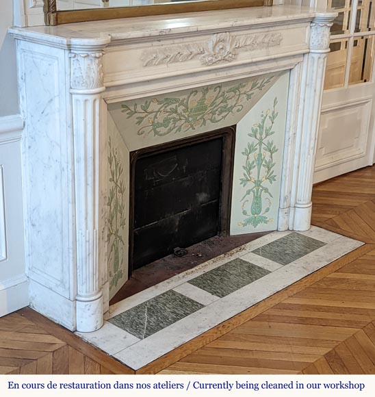 Louis XVI style fireplace with half columns and laurel crown-5