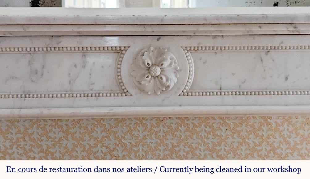 Louis XVI style mantel in Carrara marble with roses-1