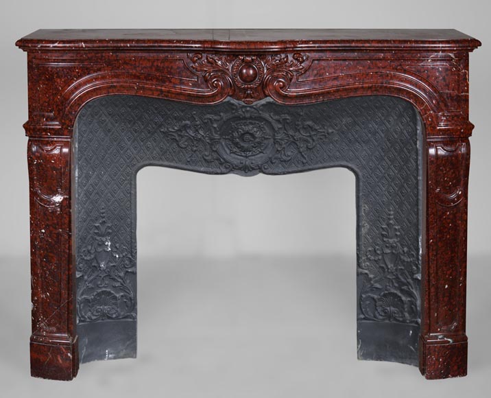 Beautiful Griotte Red marble mantel with a cabochon in an ancanthus leaves surround-0