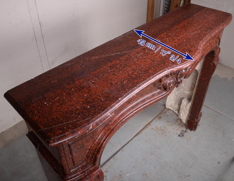 Beautiful Griotte Red marble mantel with a cabochon in an ancanthus leaves surround-11