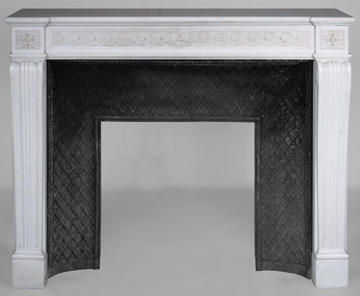 Louis XVI style Carrara marble mantel with a Greek frieze-0