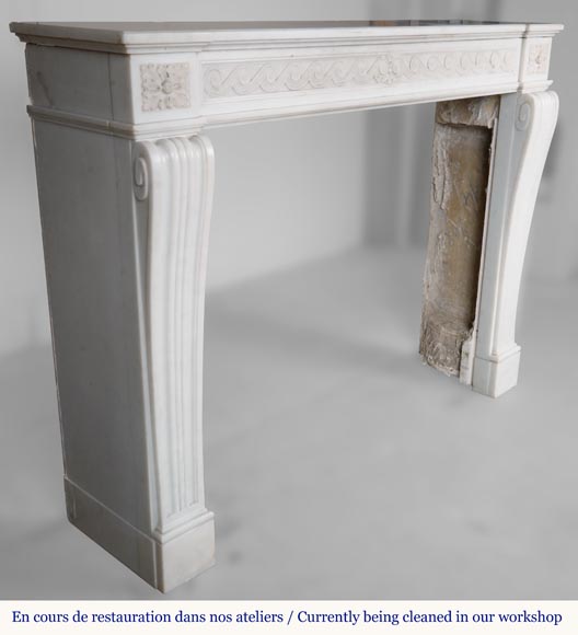 Louis XVI style Carrara marble mantel with a Greek frieze-4