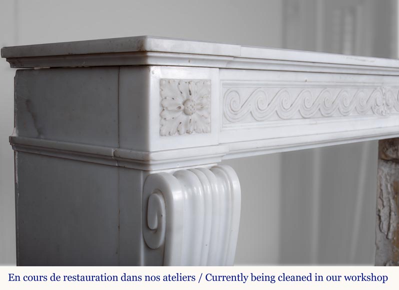 Louis XVI style Carrara marble mantel with a Greek frieze-5