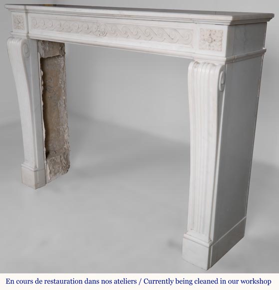 Louis XVI style Carrara marble mantel with a Greek frieze-7