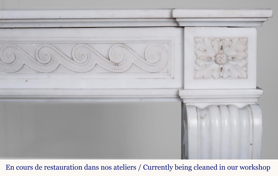 Louis XVI style Carrara marble mantel with a Greek frieze-8