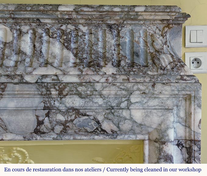 Fireplace with acroterion in Roman breccia of Baixas marble-7