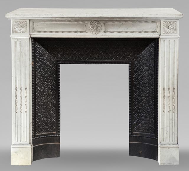 Louis XVI style mantel in half statuary marble with roses-0