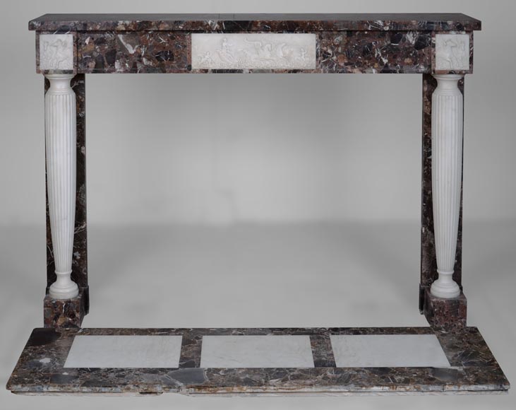 Neo Louis XVI style fireplace in imperator and statuary marble-0