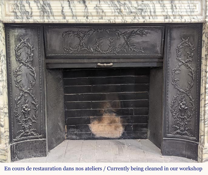 Louis XVI style fireplace with peals edges in veined Carrara marble-9