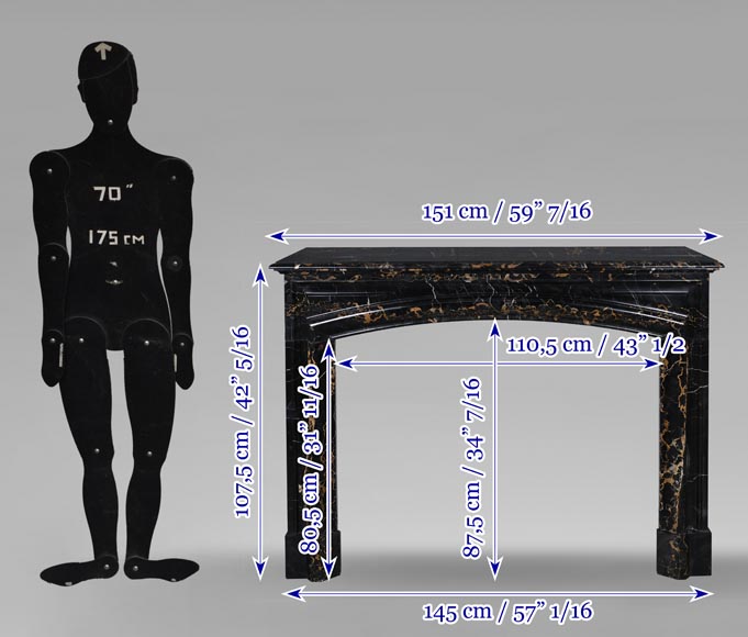 Louis XIV style fireplace in Portoro marble, with a molding and rounded frieze-9