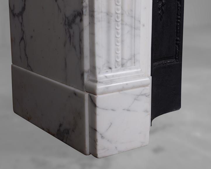 Louis XVI style mantel with pearls and ribbons carved in veined Carrara marble-4