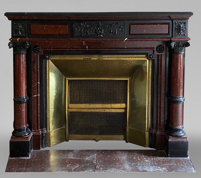 Napoléon III mantel in Red Griotte marble and Belgium black marble with composite columns-0