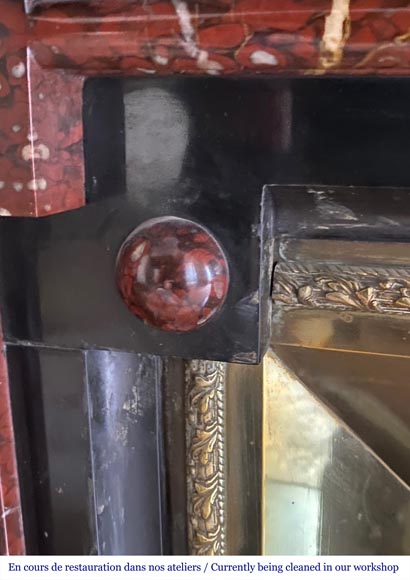 Napoléon III mantel in Red Griotte marble and Belgium black marble with composite columns-5