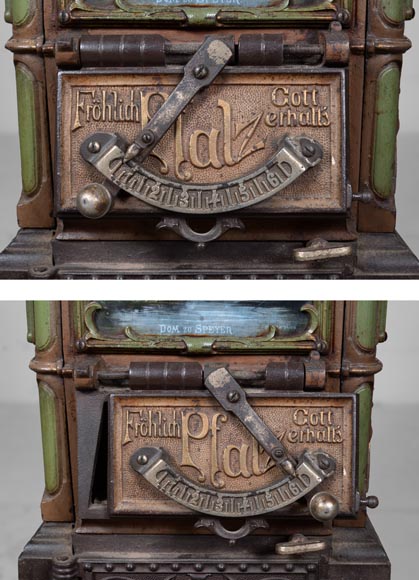 Musgrave & Co mannheim - Enameled cast iron stove adorned with views of important buildings in the Palatinate, Germany, circa 1900-6