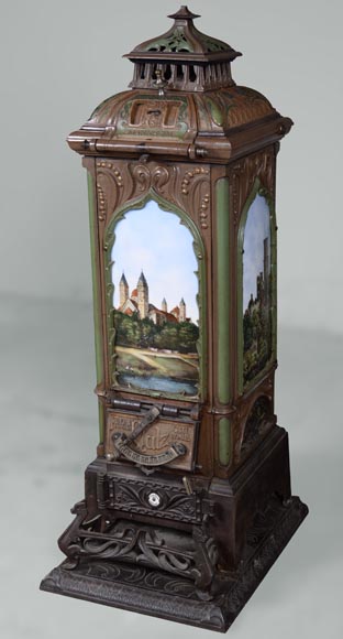 Musgrave & Co mannheim - Enameled cast iron stove adorned with views of important buildings in the Palatinate, Germany, circa 1900-8