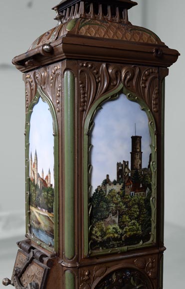 Musgrave & Co mannheim - Enameled cast iron stove adorned with views of important buildings in the Palatinate, Germany, circa 1900-10